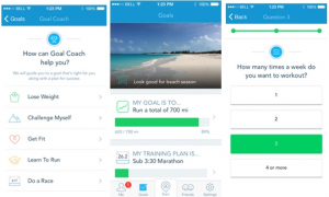 Images of RunKeeper app Goal Coach screens