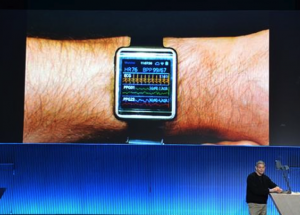 Screen mockup of digital watch showing EKG readings