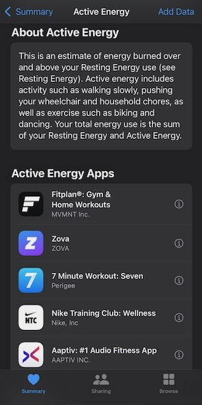 Apple Health defining Active Energy and marketing "Active Energy" apps