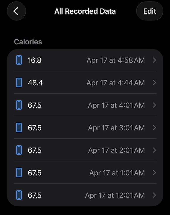 Apple Health Alert "Resting Energy" data screen